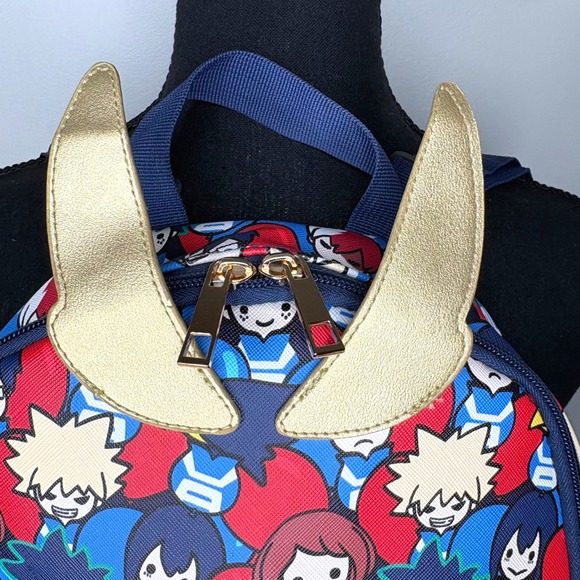 My Hero Academia All Might Chibi Mini Backpack Navy Blue Faux Leather Wing - Picture 4 of 13